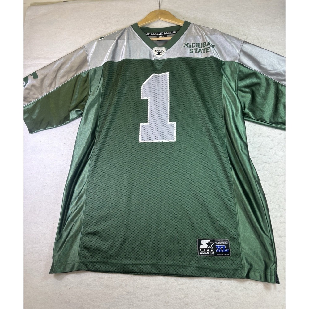 Vtg Starter Green Michigan State Spartans #1 Football Jersey Men's XL
